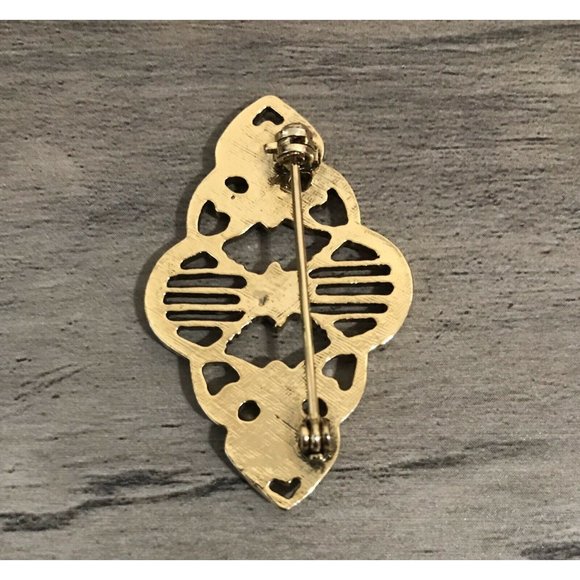 Gold Tone Geometric, Swirls, Lines, Floral Brooch Pin - Picture 4 of 7